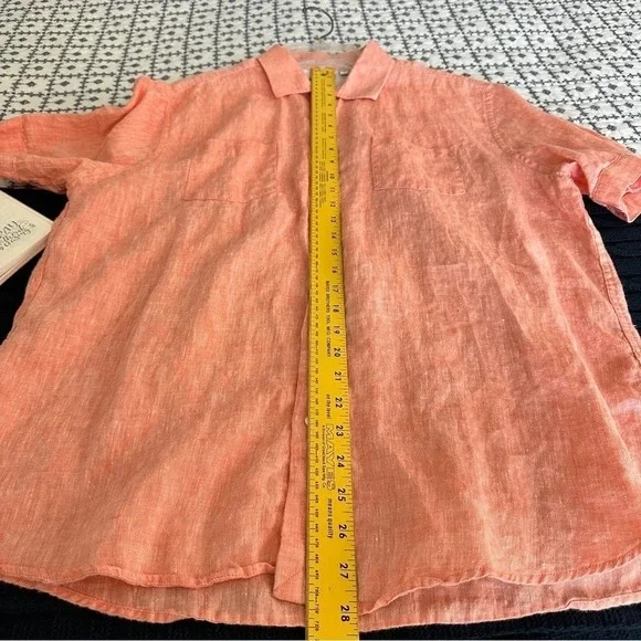 Baird McNutt Linen Short Sleeve Button Down Peach Sz Large Classic Breezy Beach - Picture 10 of 12